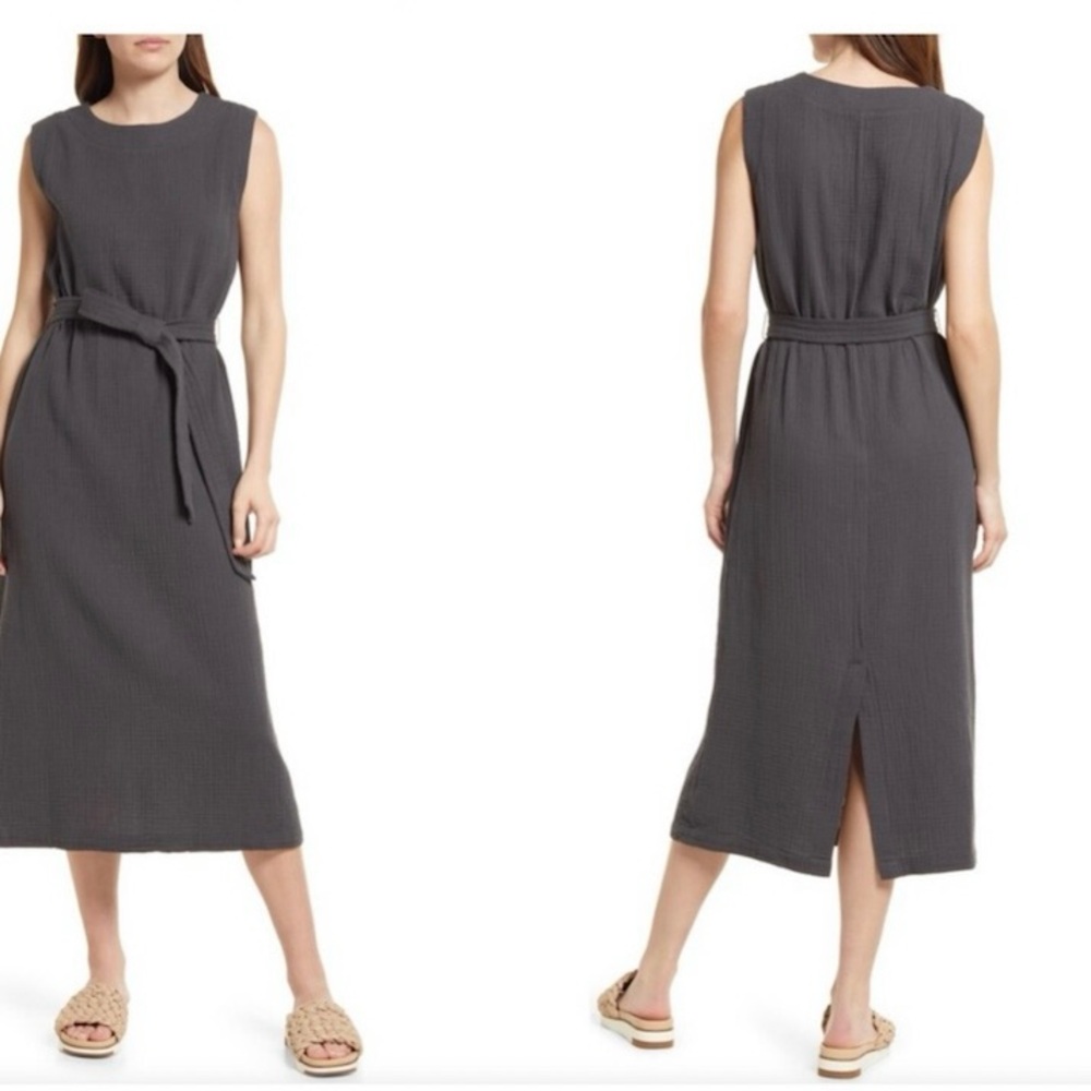 Faherty Dream Costa Sleeveless Organic Cotton Gauze Midi Dress Charcoal Sz. XS - Picture 5 of 14